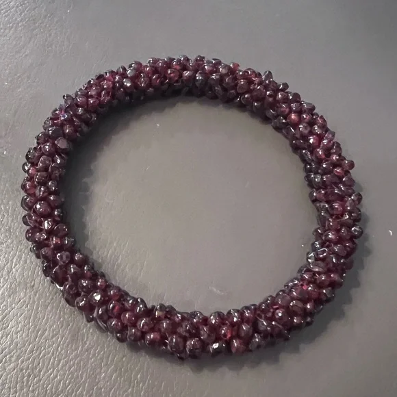 Genuine Garnet Beaded Bangle Bracelet
